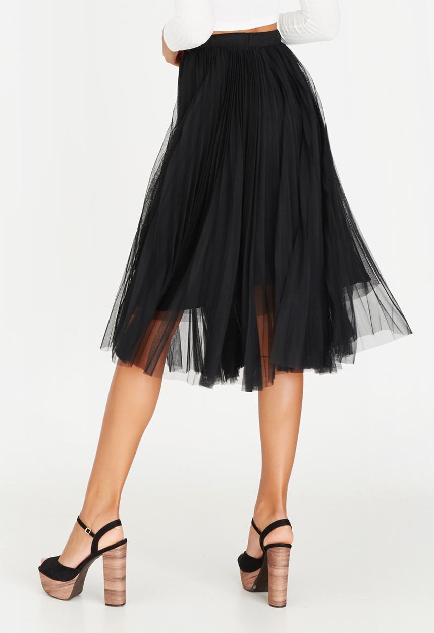 STYLE REPUBLIC - Pleated Mesh Midi Skirt Black