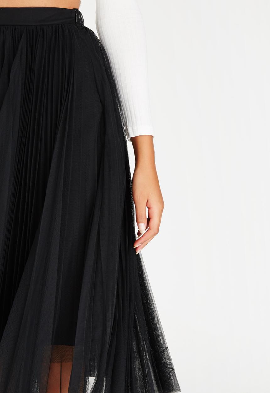 STYLE REPUBLIC - Pleated Mesh Midi Skirt Black
