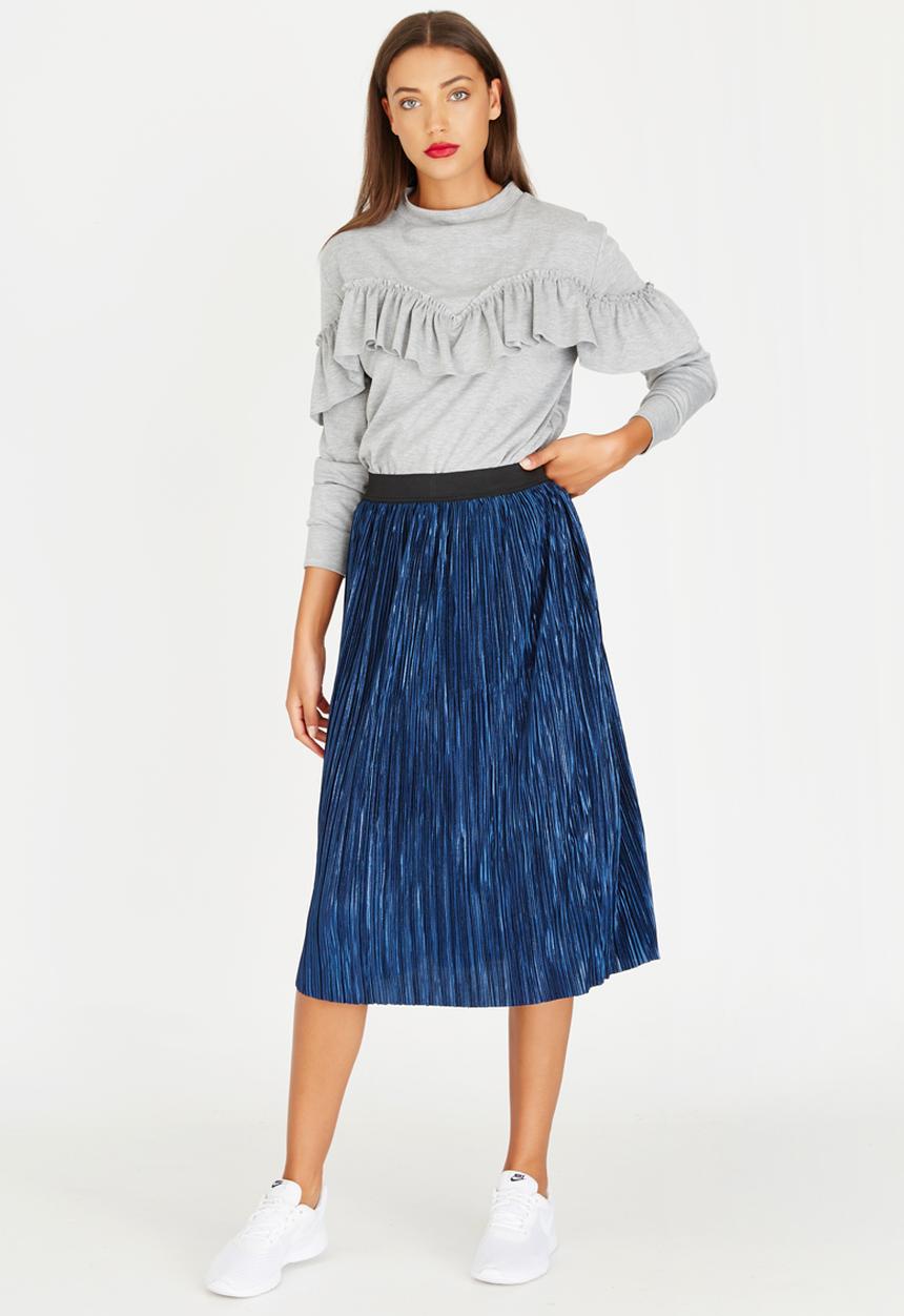 STYLE REPUBLIC - Metallic Midi Skirt Dark Blue