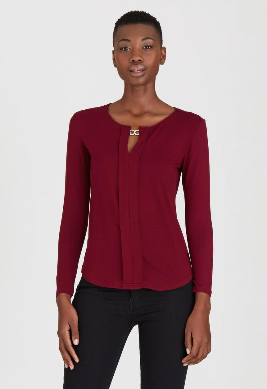 Kate Jordan - Smart Pleated Top Dark Red