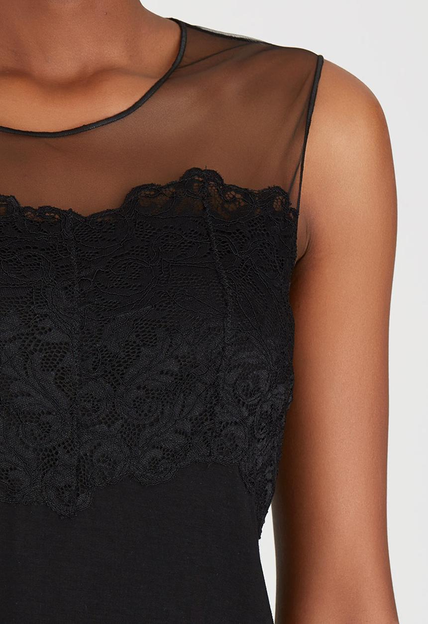 cath.nic - Sleeveless Lace and Mesh Knit Top Black