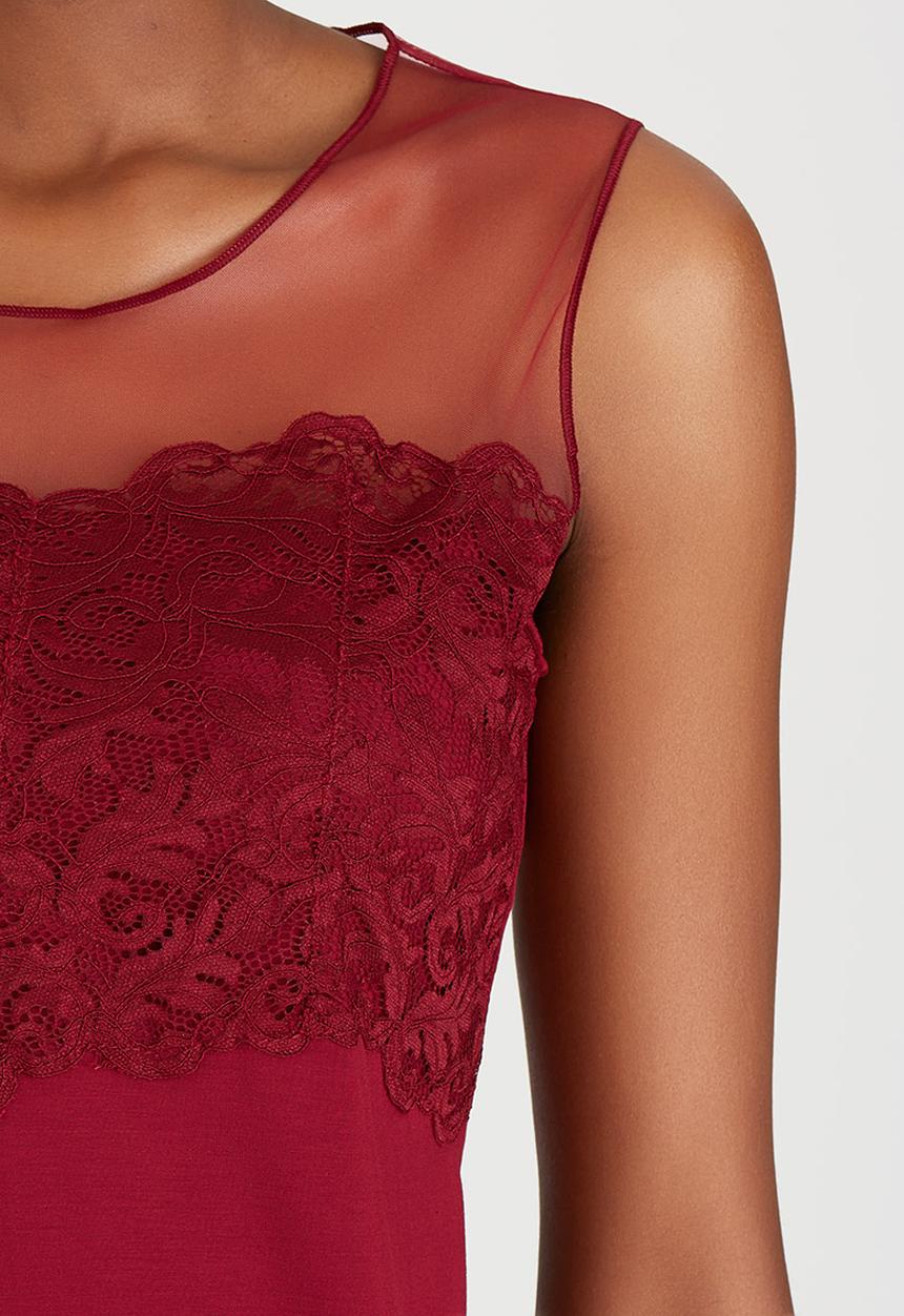 cath.nic - Sleeveless Lace and Mesh Knit Top Dark Red