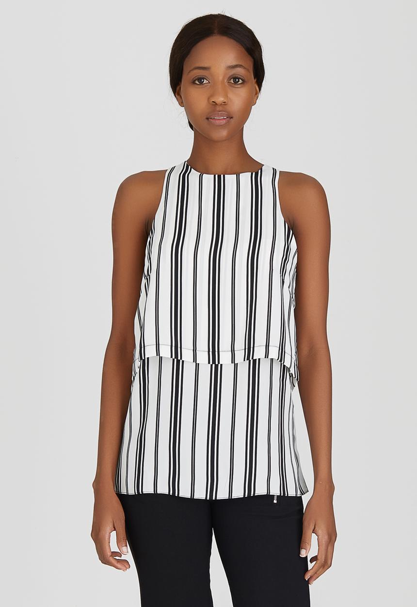 edit - Double Layer Sleeveless Blouse Black and White