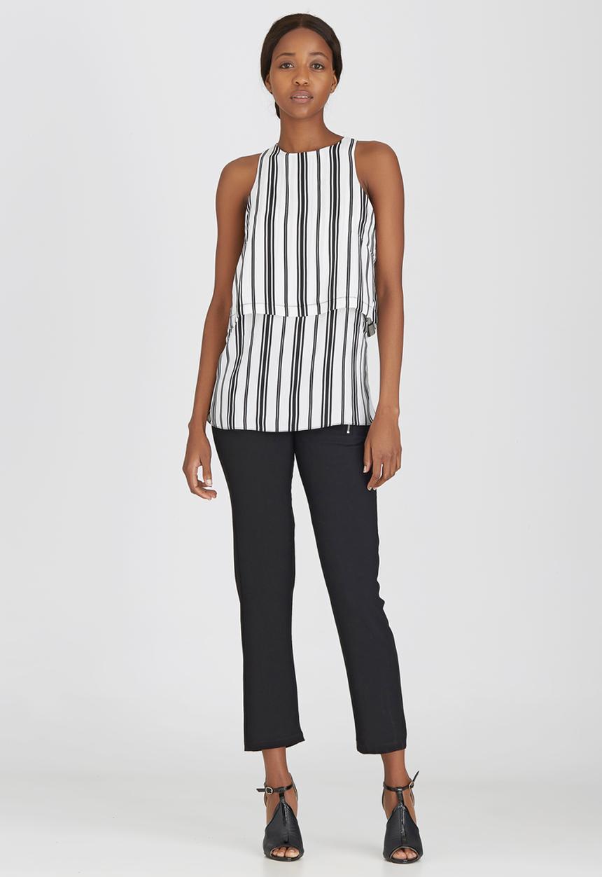 edit - Double Layer Sleeveless Blouse Black and White