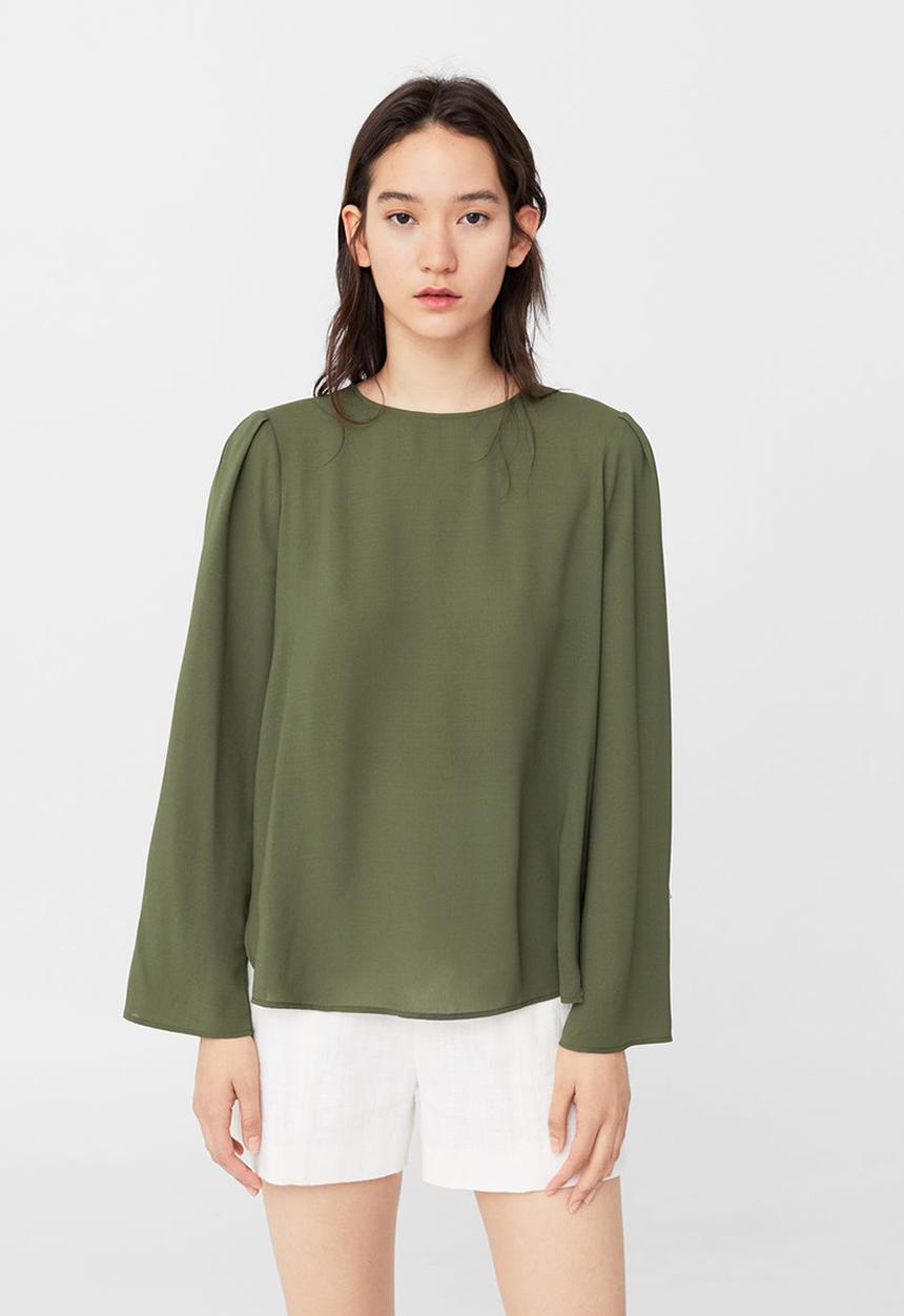 MANGO - Flared Sleeve Blouse Khaki Green