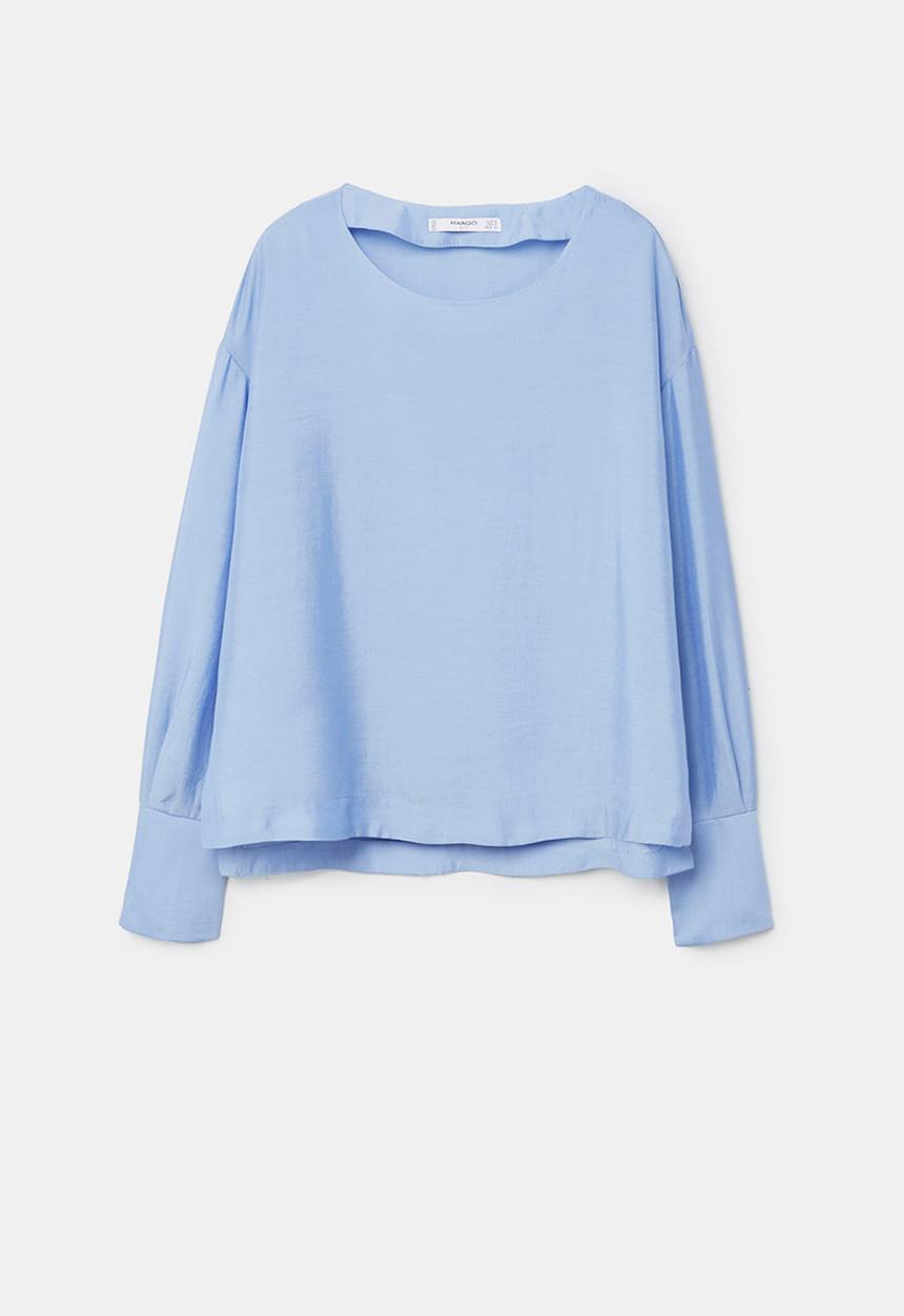 MANGO - Cuffed Detail Blouse Pale Blue