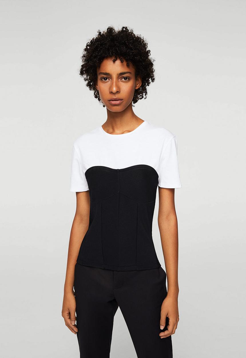 MANGO - T-shirt with Corset Detail Black