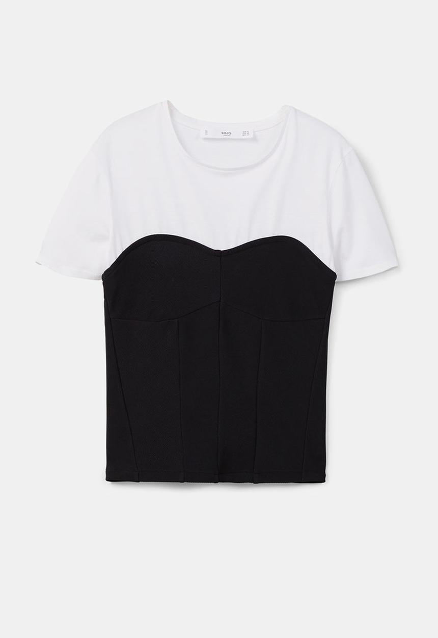MANGO - T-shirt with Corset Detail Black
