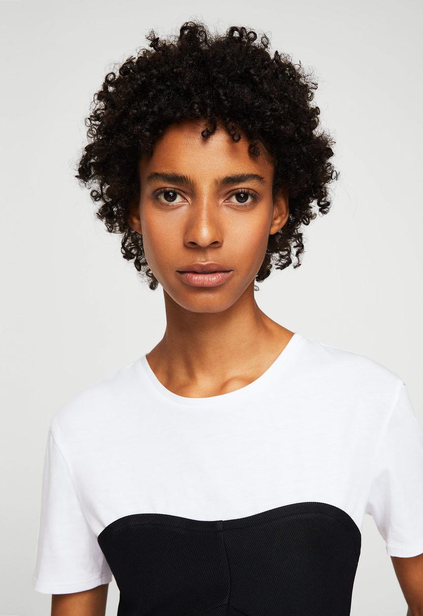 MANGO - T-shirt with Corset Detail Black