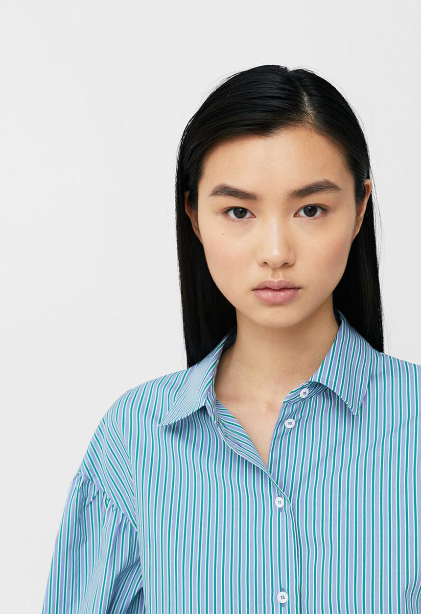 MANGO - Oversized Striped Shirt Green
