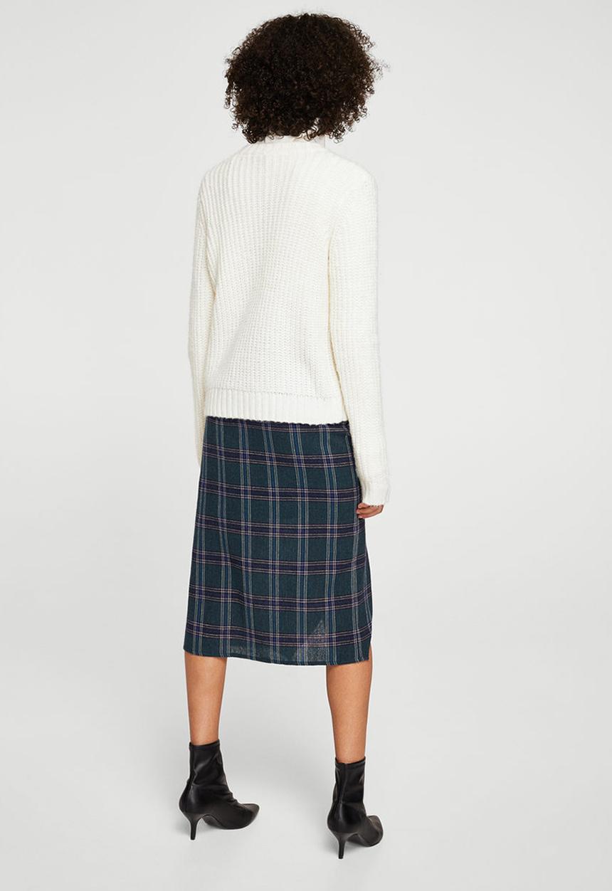 MANGO - Check Pattern Ruffled Skirt Dark Green