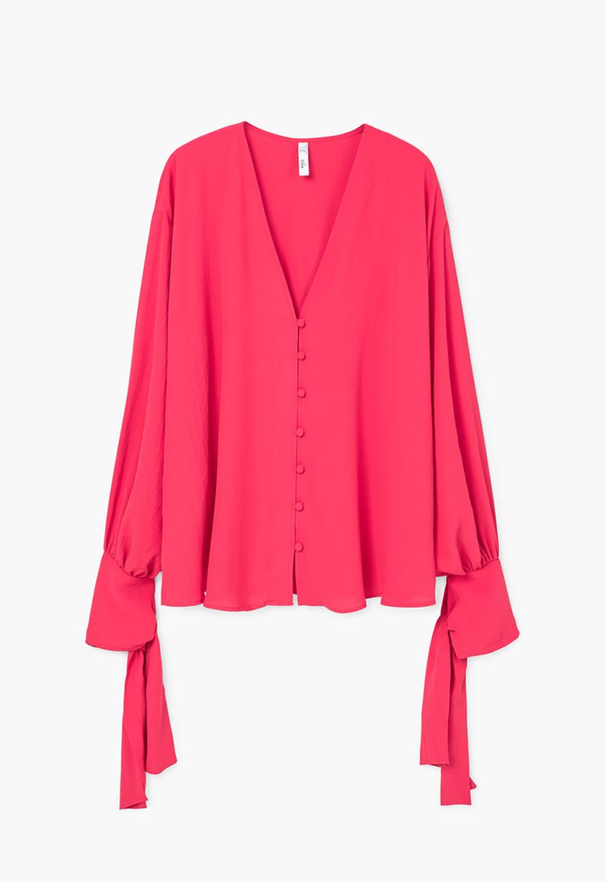 MANGO - Tie-fastening Cuffs Blouse Mid Pink