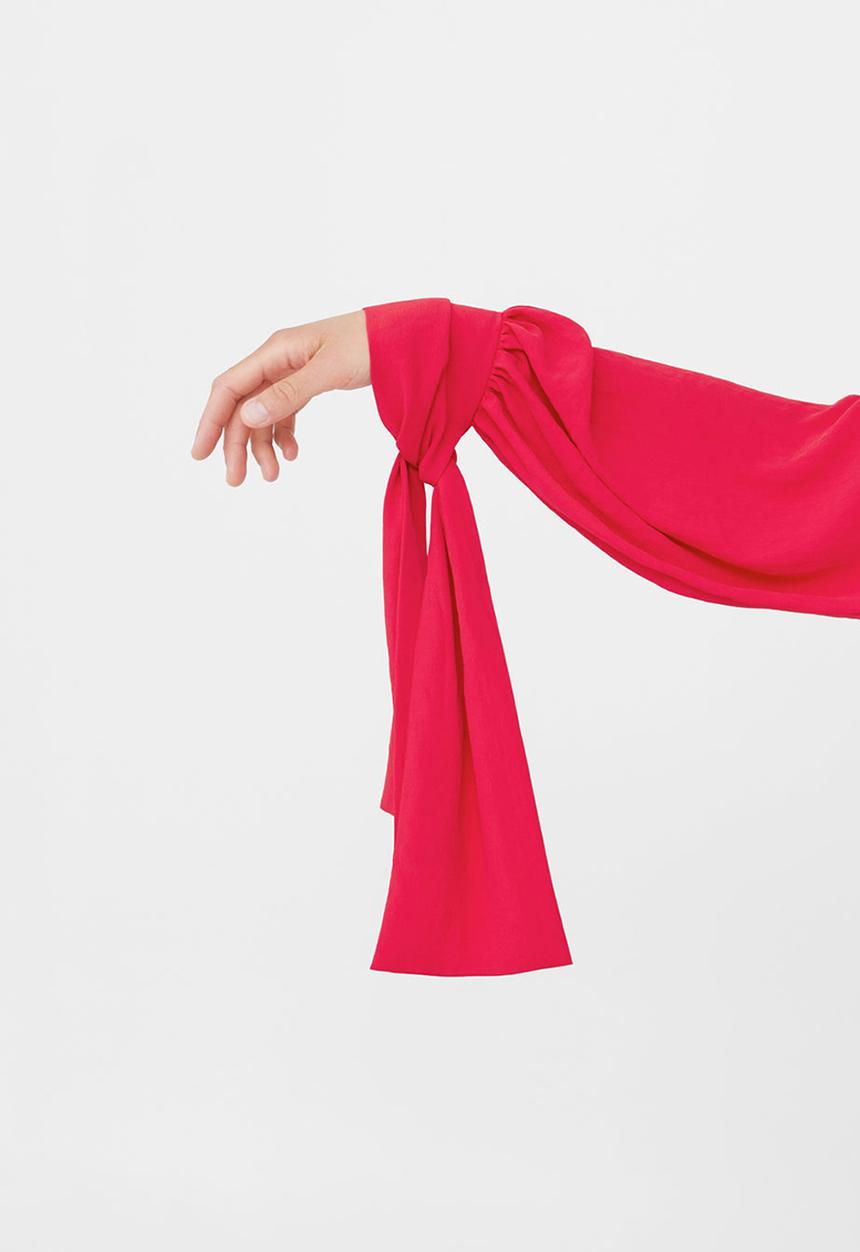 MANGO - Tie-fastening Cuffs Blouse Mid Pink