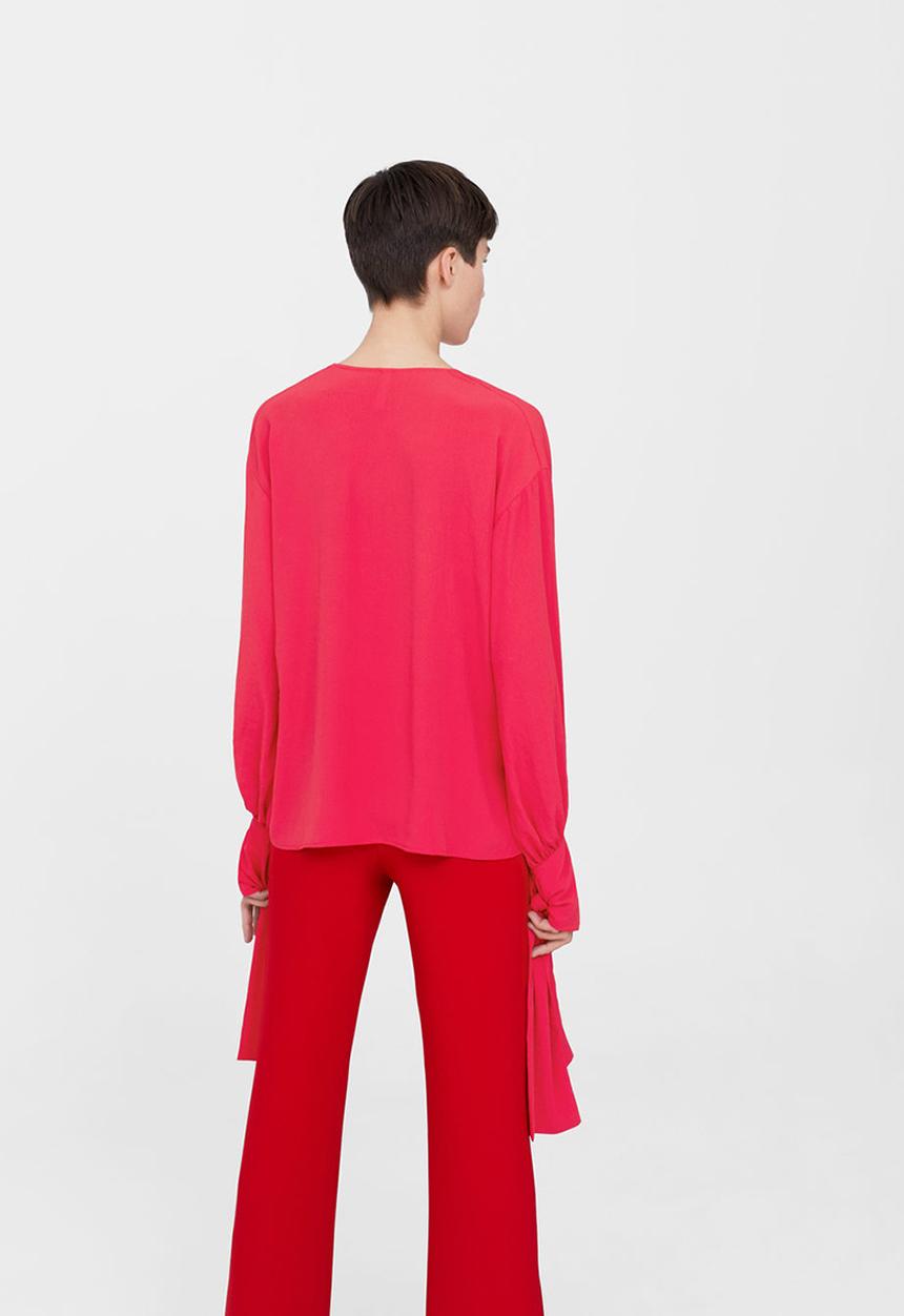 MANGO - Tie-fastening Cuffs Blouse Mid Pink