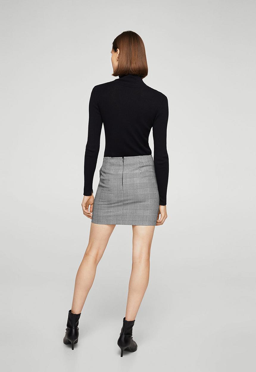 MANGO - Ruffled Checked Skirt Black