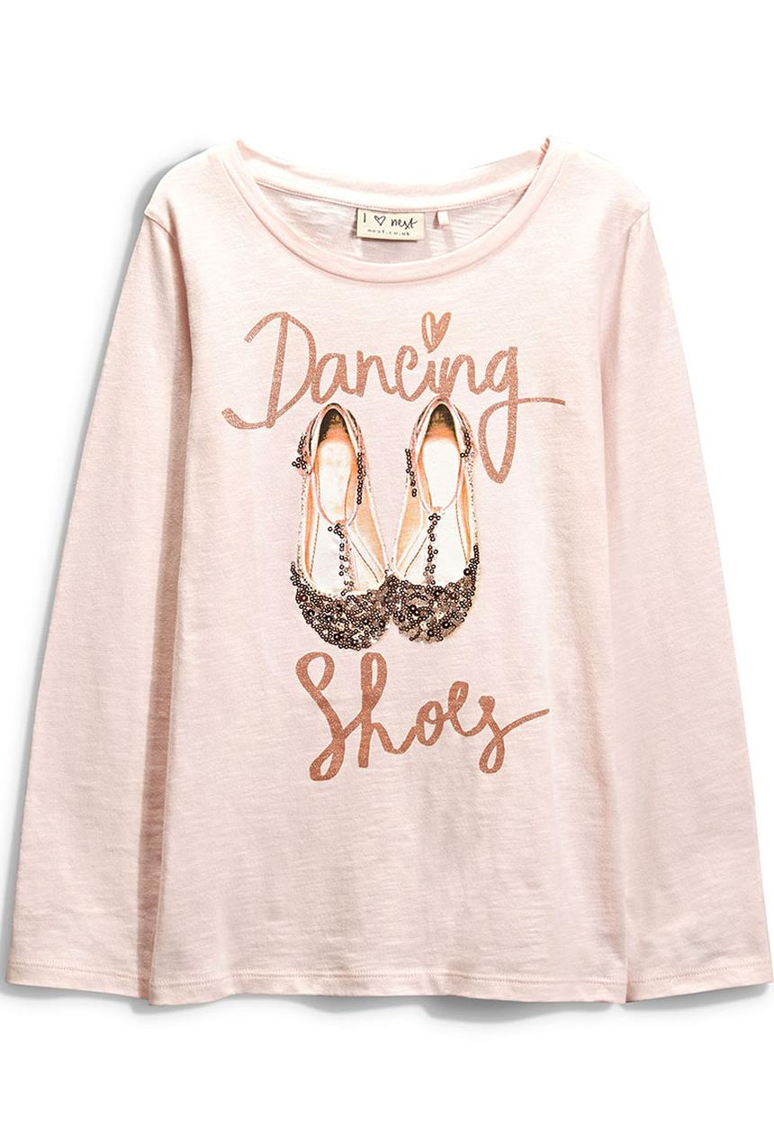 Next - Pink Sparkly Ballet Shoes T-Shirt Pale Pink