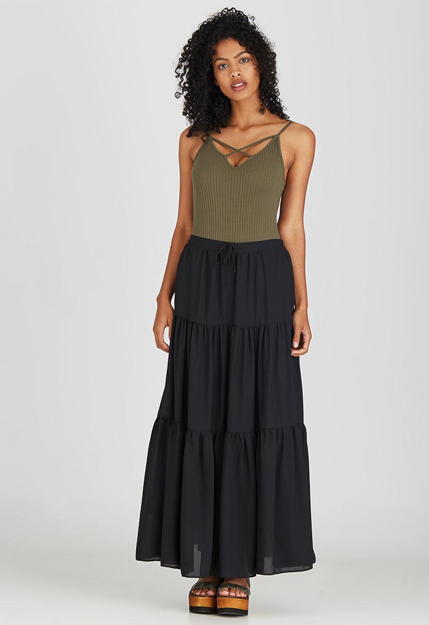 c(inch) - Tiered Maxi Skirt Black