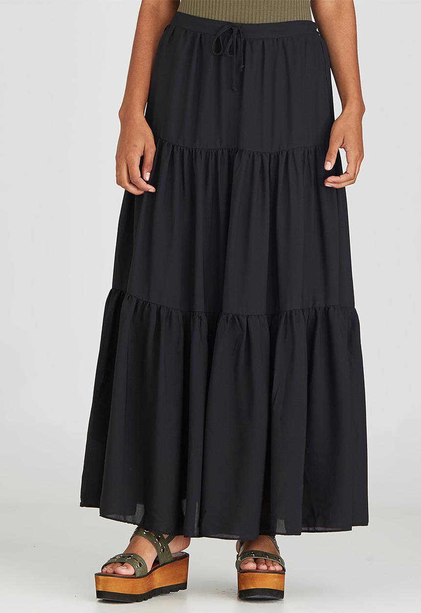 c(inch) - Tiered Maxi Skirt Black