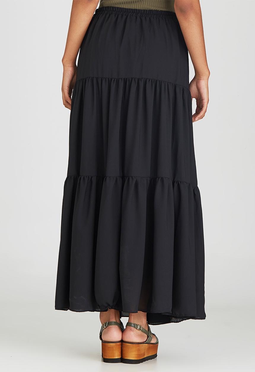 c(inch) - Tiered Maxi Skirt Black