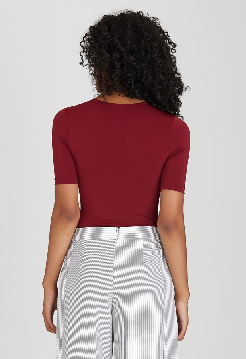 STYLE REPUBLIC - Lace-up Bodysuit Dark Red