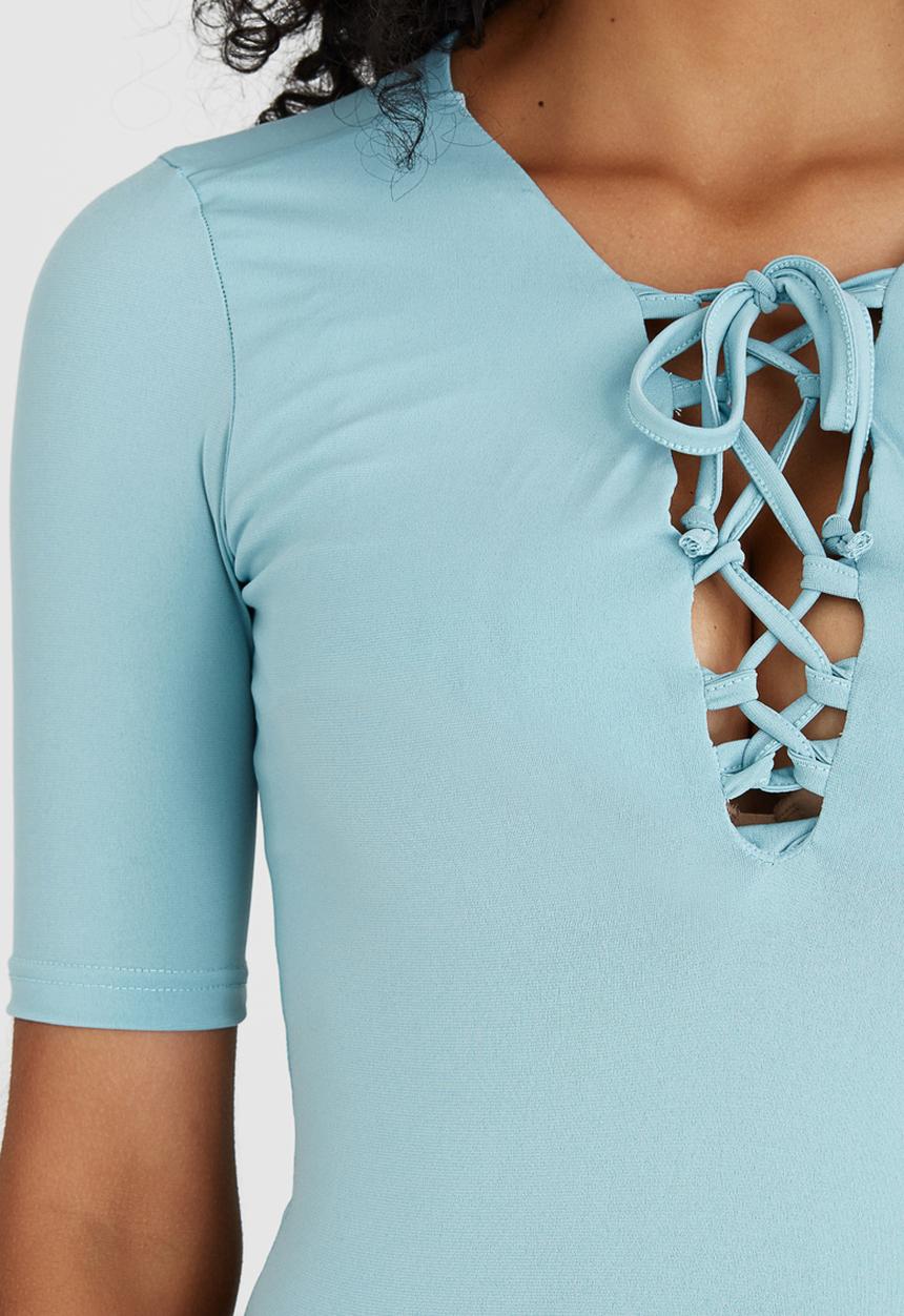 STYLE REPUBLIC - Lace-up Bodysuit Pale Blue