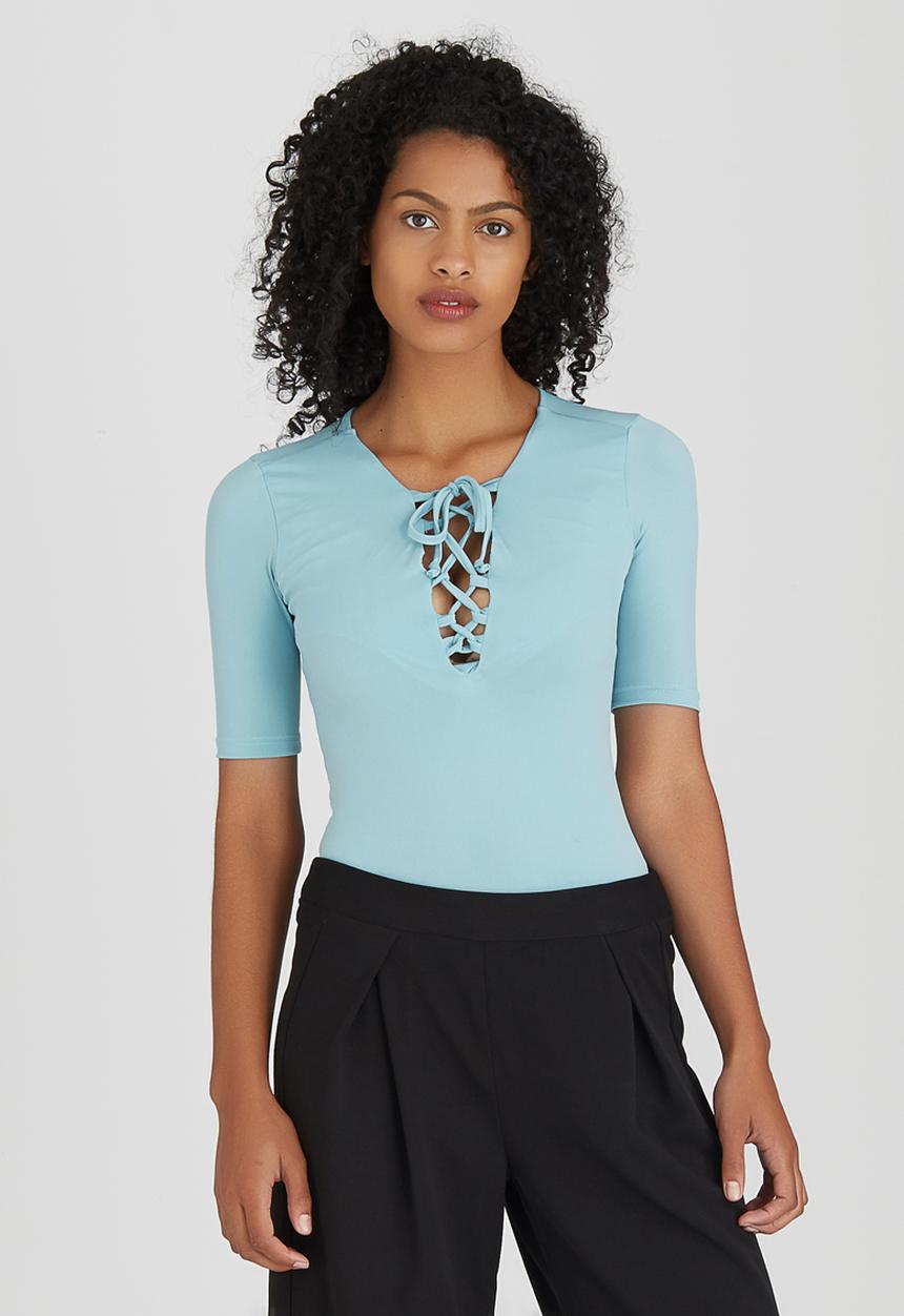 STYLE REPUBLIC - Lace-up Bodysuit Pale Blue