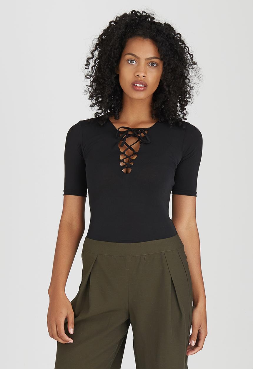 STYLE REPUBLIC - Lace-up Bodysuit Black