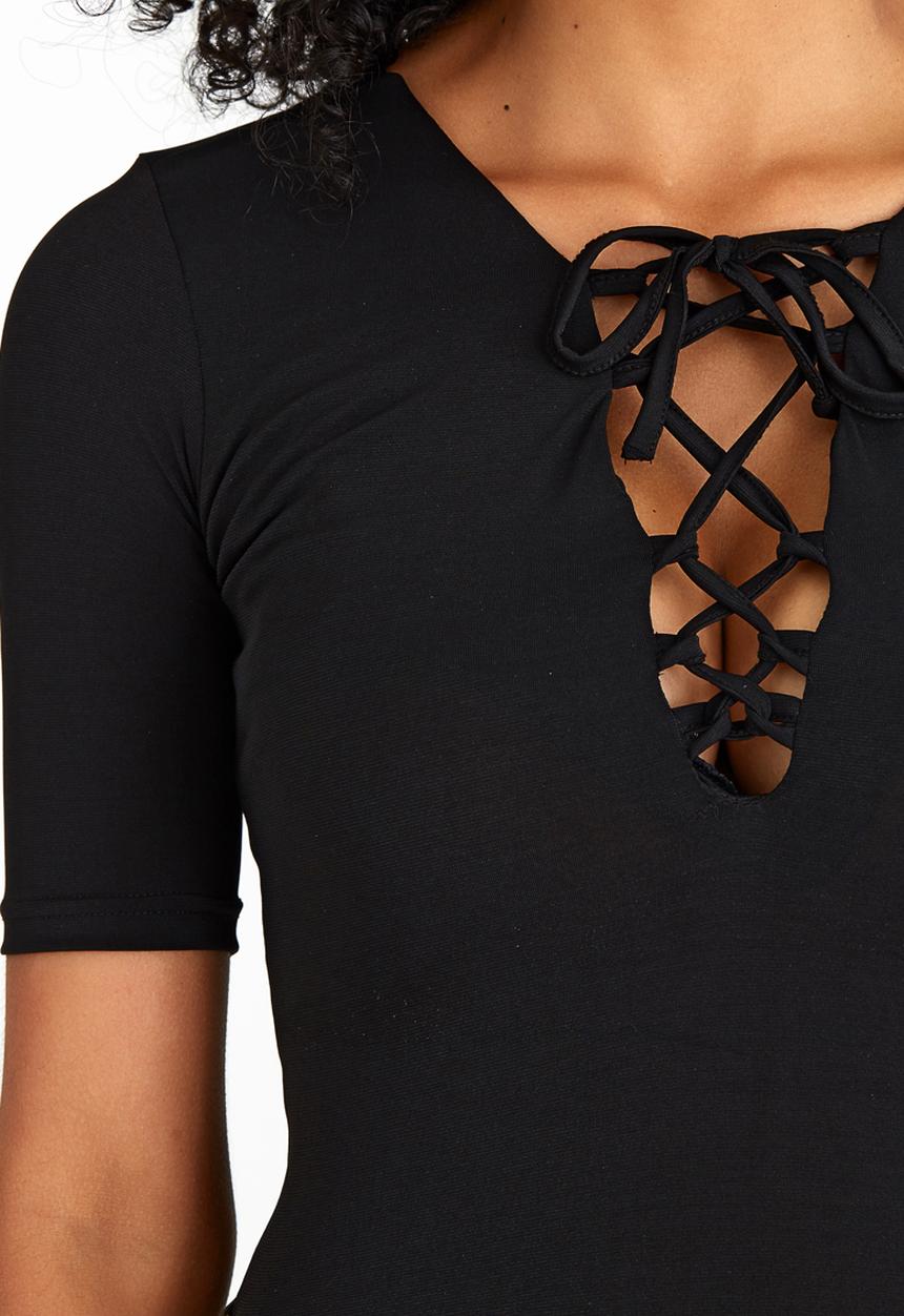 STYLE REPUBLIC - Lace-up Bodysuit Black