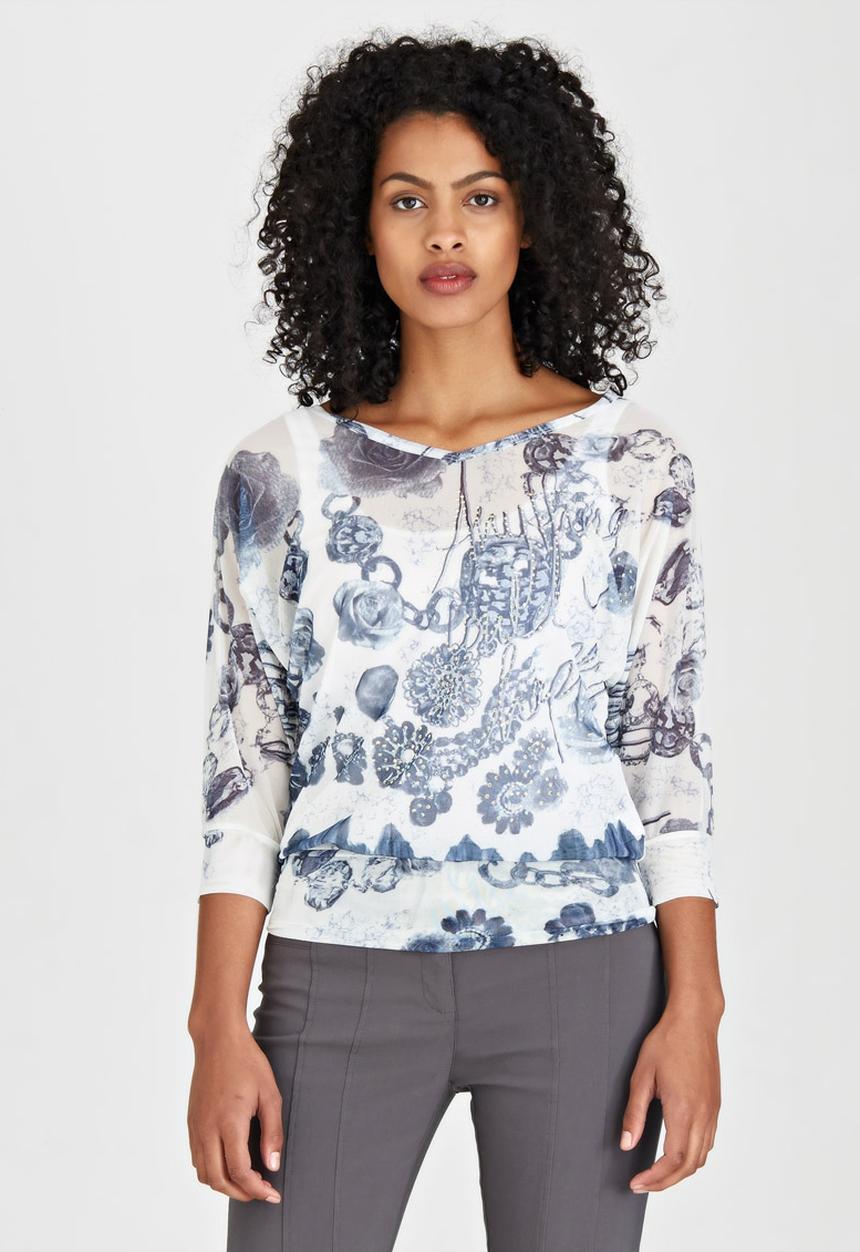 cath.nic - Printed Mesh Knit Top White