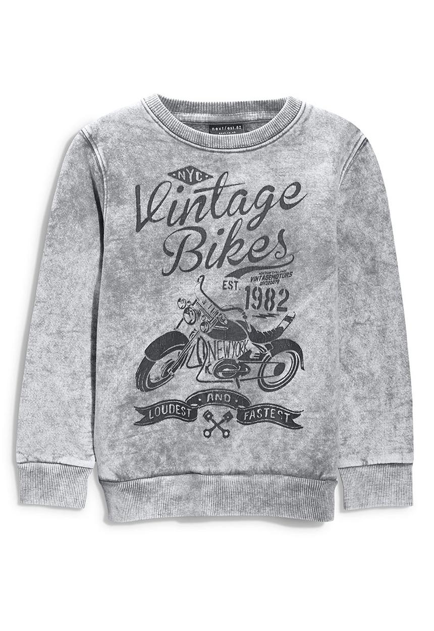 Next - Grey Washed Biker Crew Mid Grey