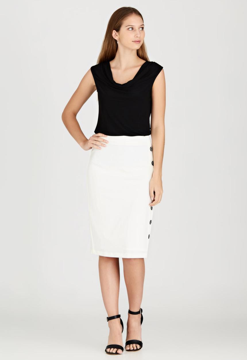 edit - Semi-fitted Skirt with Button Detail Milk
