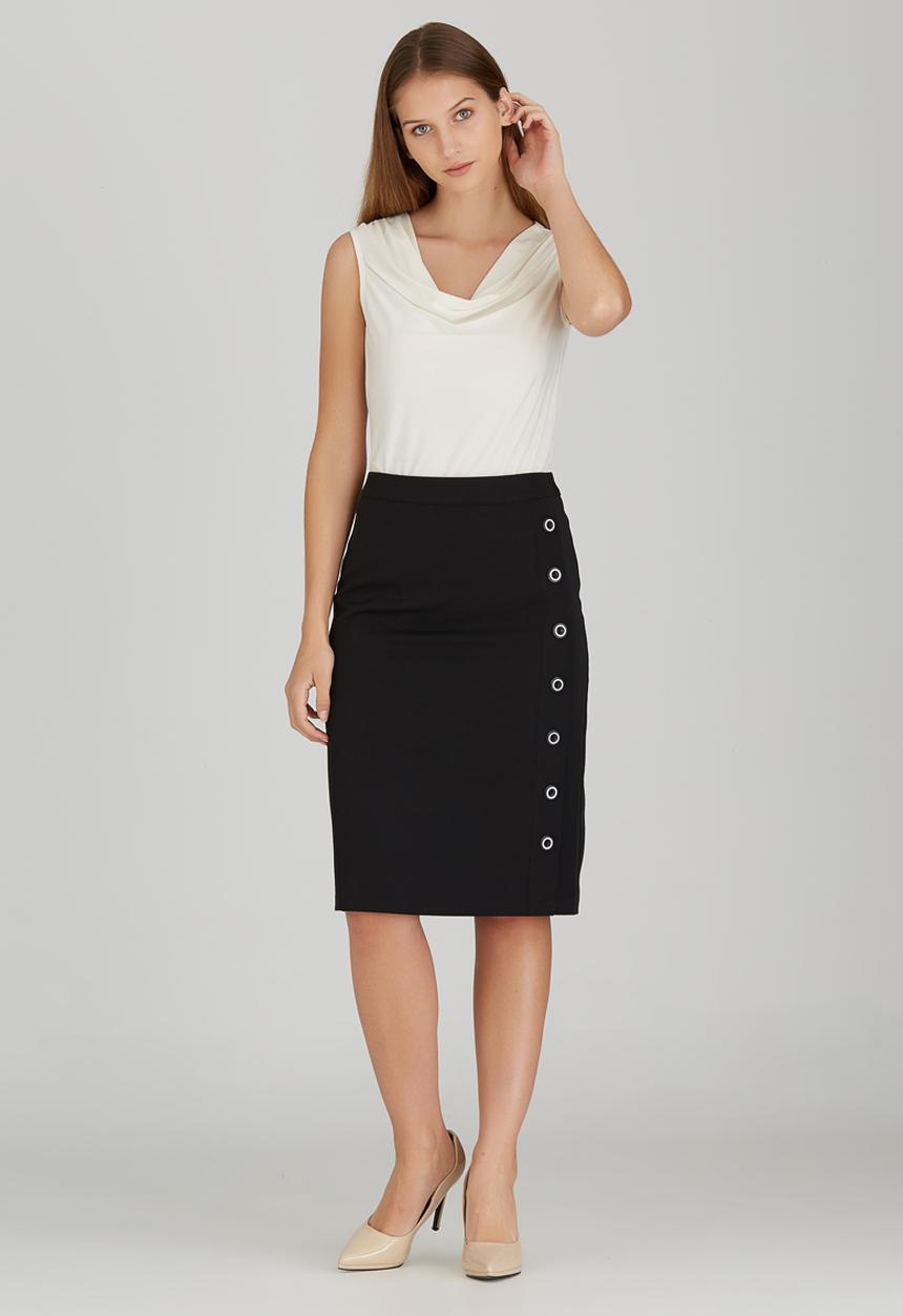 edit - Semi-fitted Skirt with Button Detail Black