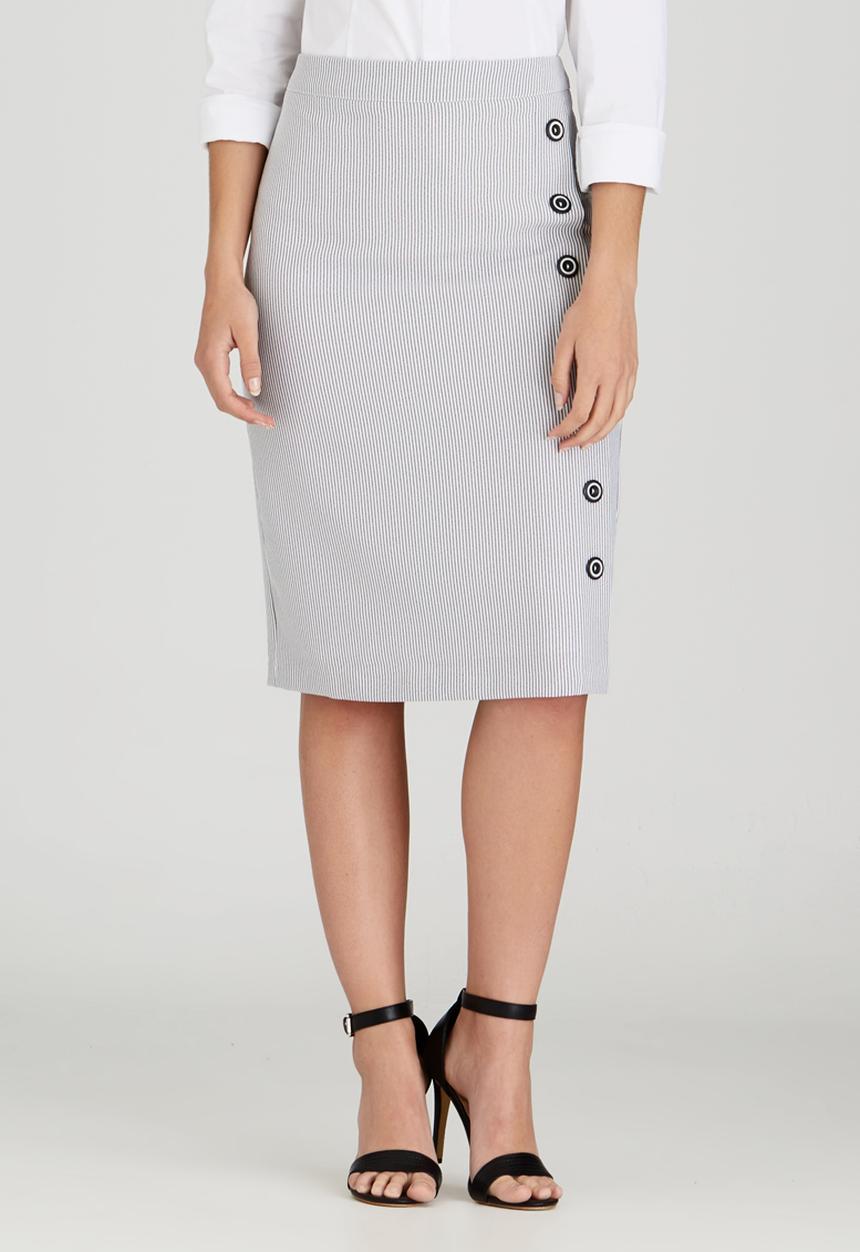 edit - Semi-fitted Skirt with Button Detail Black and White