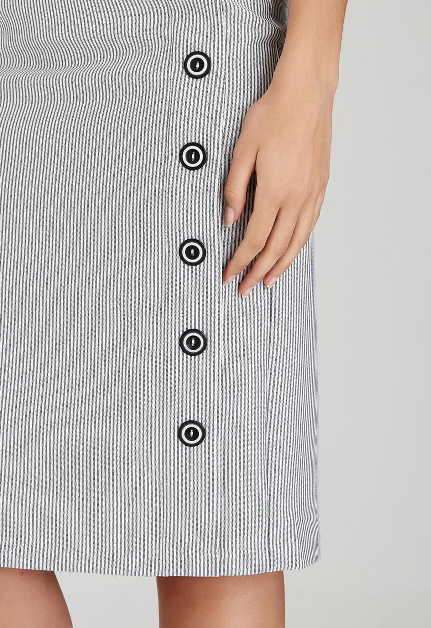 edit - Semi-fitted Skirt with Button Detail Black and White