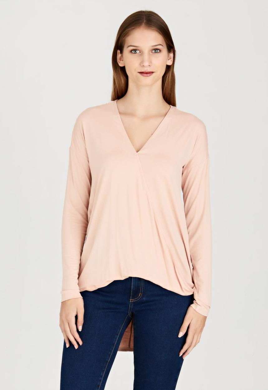 edit - Front Wrap-over Top with Lace Insets Pale Pink