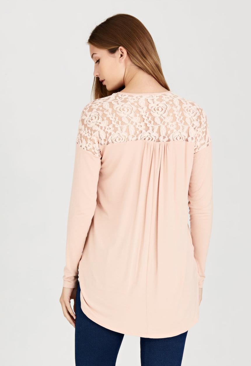 edit - Front Wrap-over Top with Lace Insets Pale Pink
