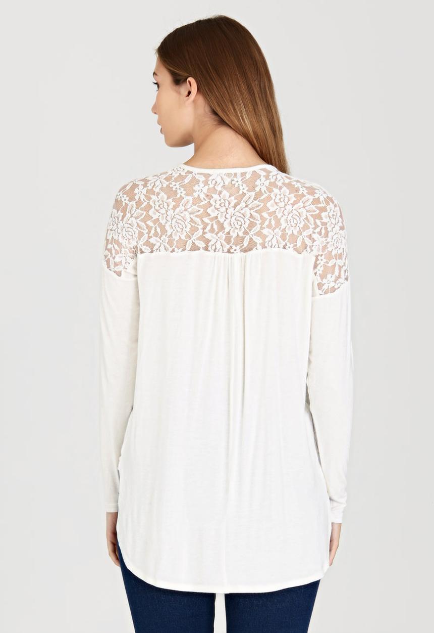 edit - Front Wrap-over Top with Lace Insets Milk