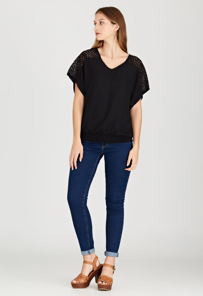 edit - Tie-back Top with Lace Insets Black
