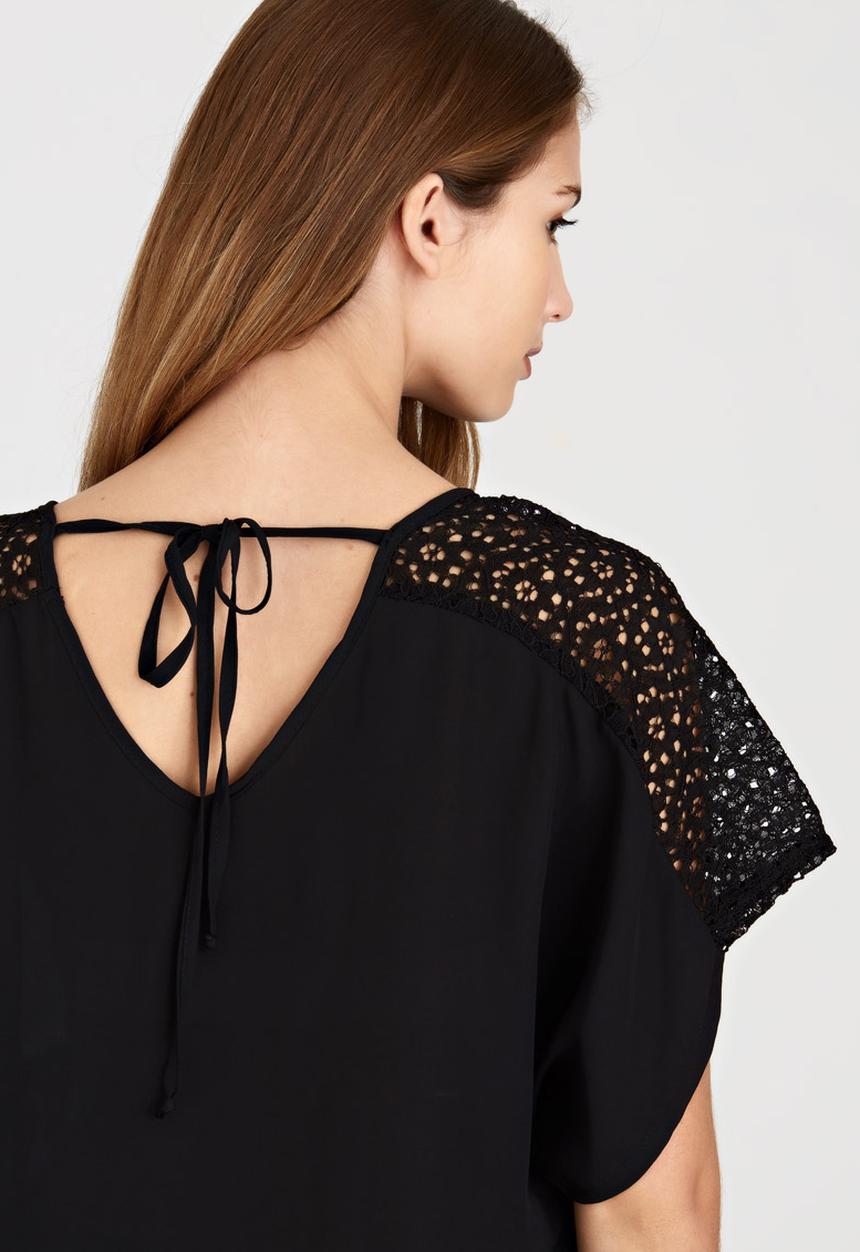 edit - Tie-back Top with Lace Insets Black