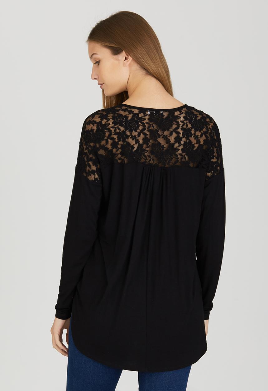 edit - Front Wrap-over Top with Lace Insets Black