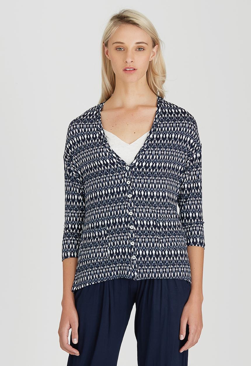Slick - Sorrel Printed Relaxed Cardi-like Tee Blue and White
