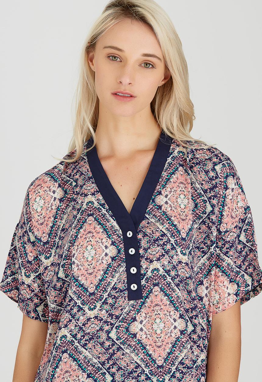 Slick - Adrienne Printed Tunic Top Navy