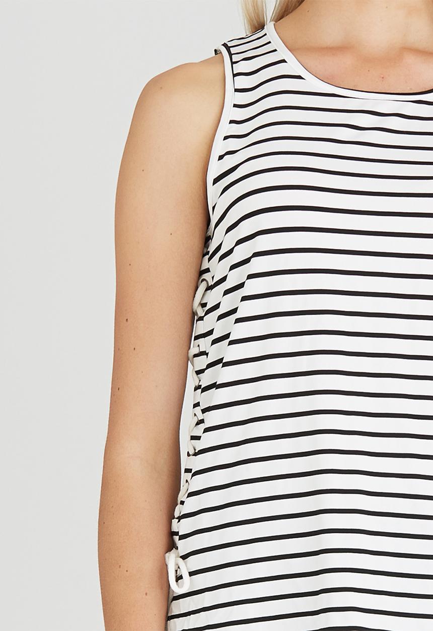Brave Soul - Striped Tee with Tie Side Detail Black and White