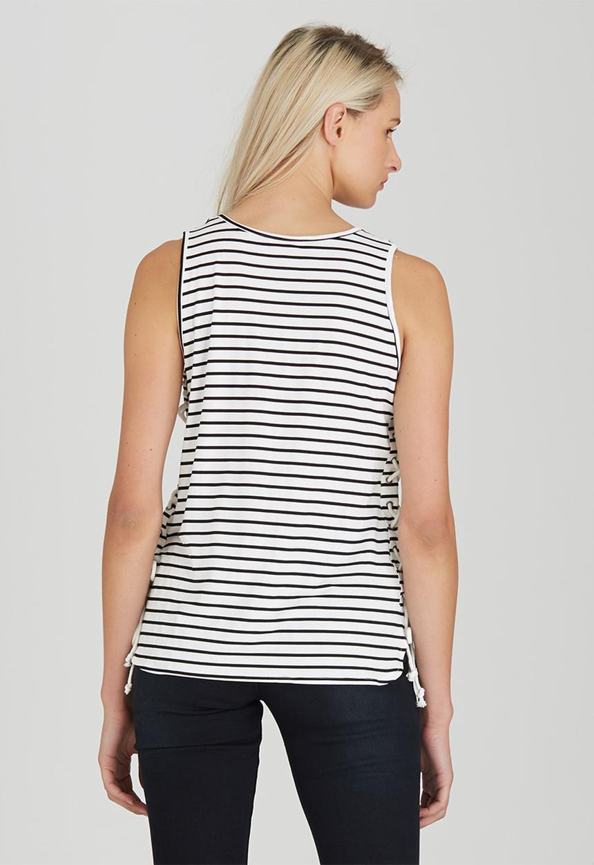 Brave Soul - Striped Tee with Tie Side Detail Black and White