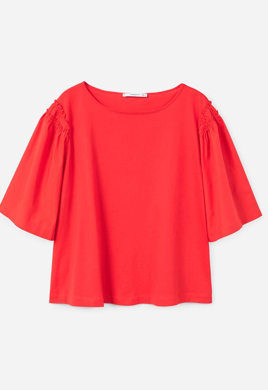 MANGO - Flared Sleeve T-shirt Red