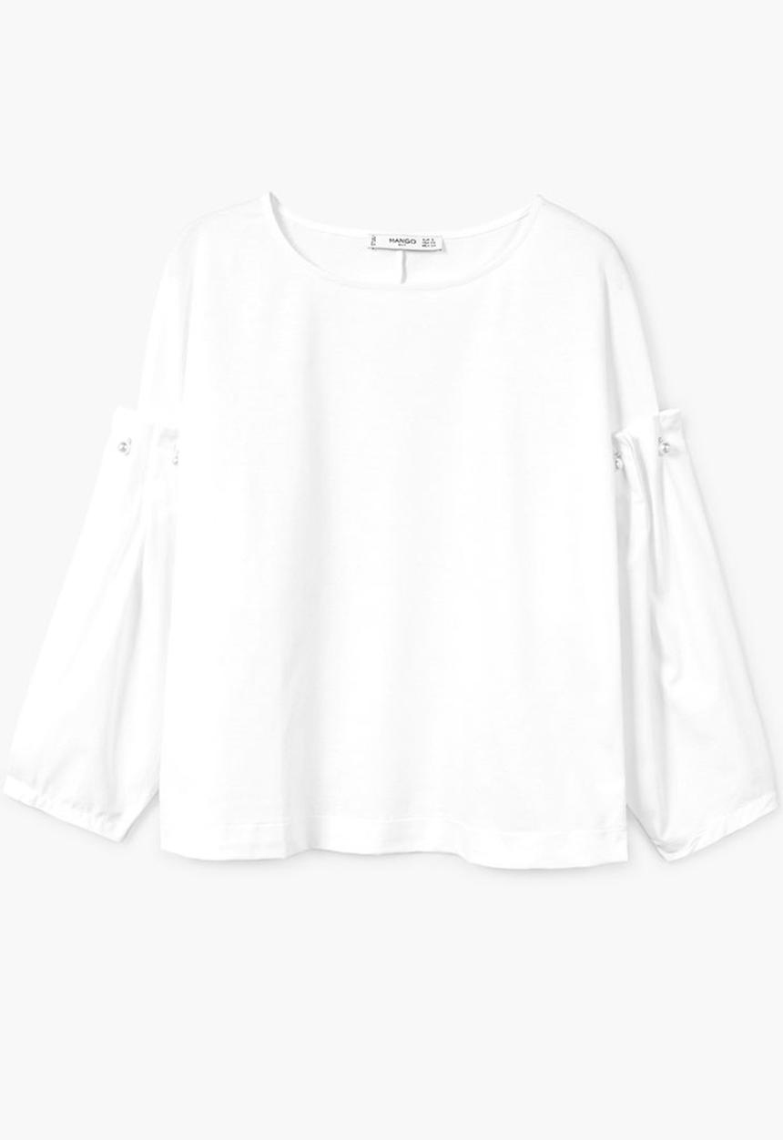 MANGO - Poplin Sleeved T-shirt Off White