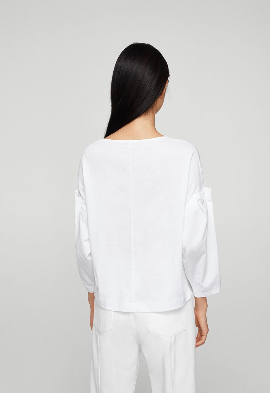 MANGO - Poplin Sleeved T-shirt Off White