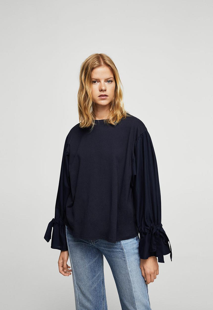 MANGO - Pintora Puffed Sleeves T-shirt Navy