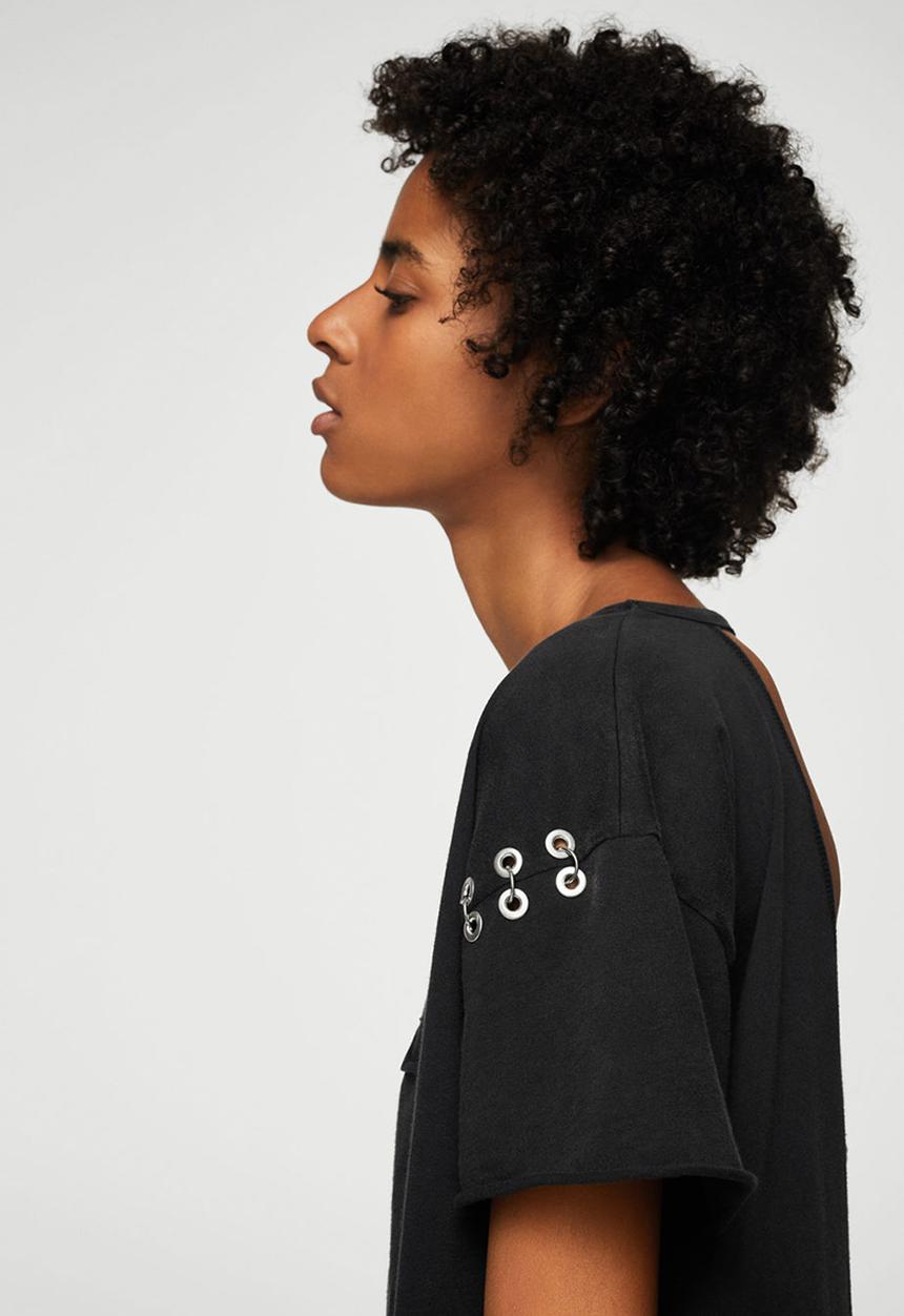 MANGO - Piercings Sleeve T-shirt Black