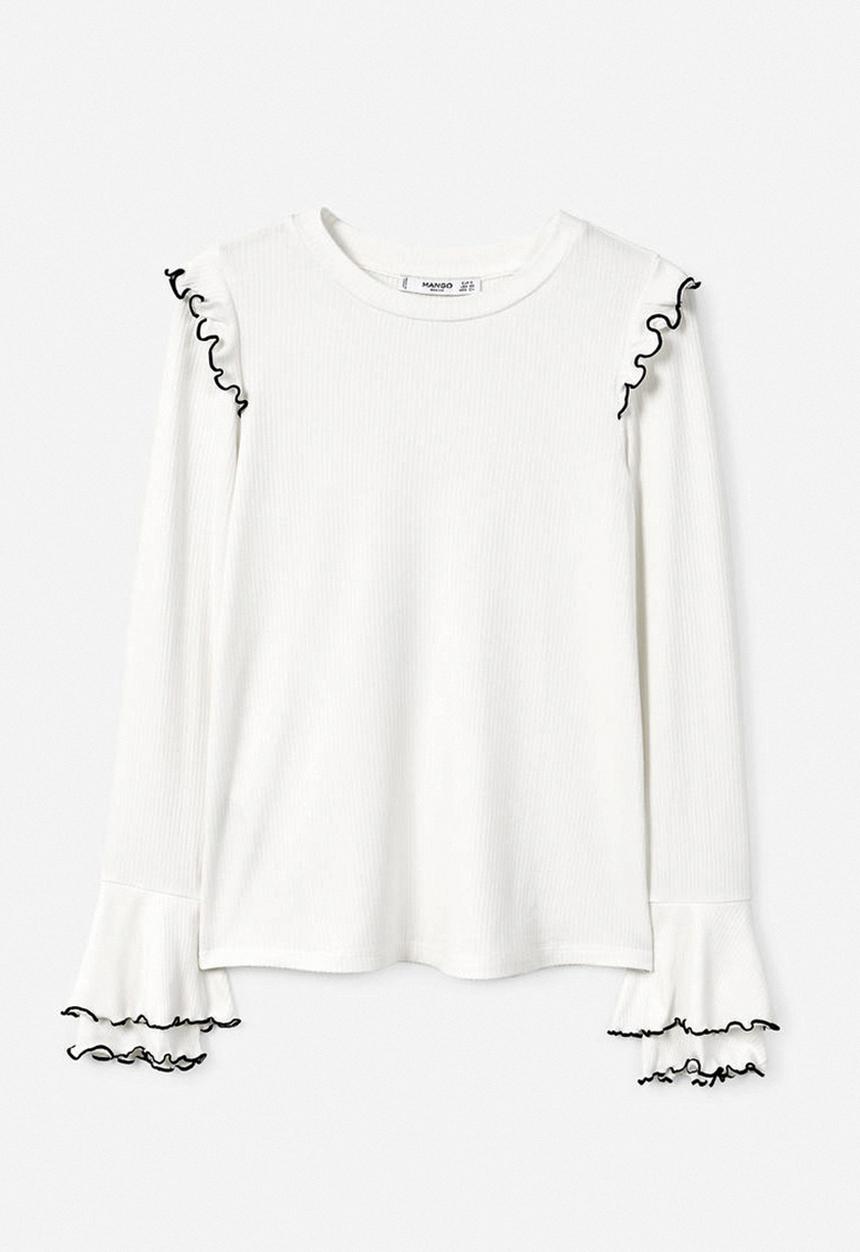 MANGO - Ruffles Ribbed T-shirt White